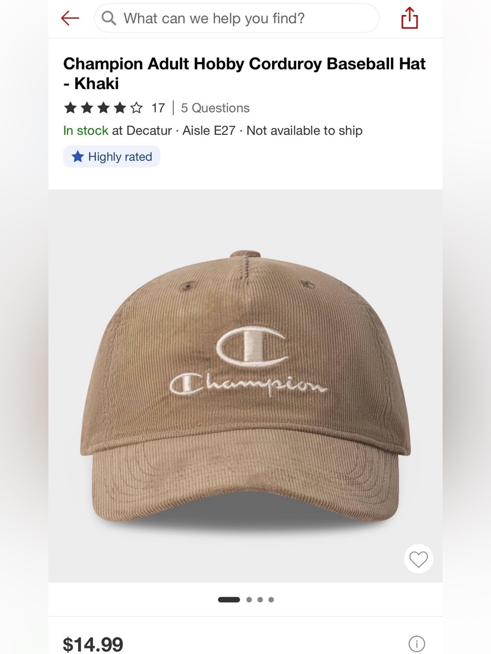 Champion Corduroy Baseball Cap in Taupe with White Logo